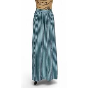 Vintage German Oktoberfest Green White Striped Long Dirndl Apron Women's M (40)